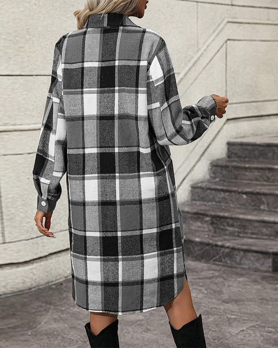 Plaid Lapel Shift Dress