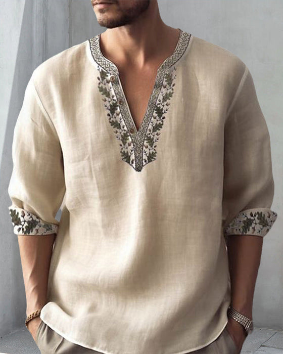 Men's panel print casual v neck top