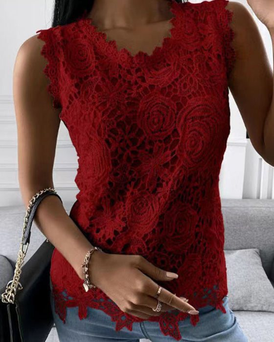 Elegant solid lace tank top