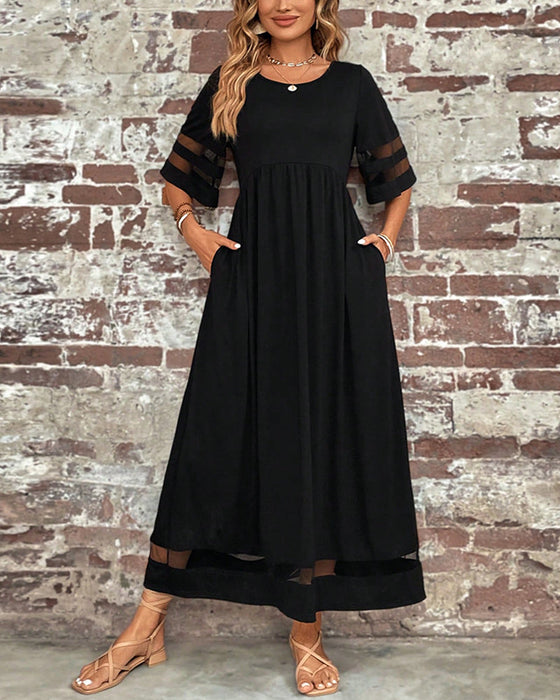Elegant  Dress Mid-Sleeve Casual Crew Neck