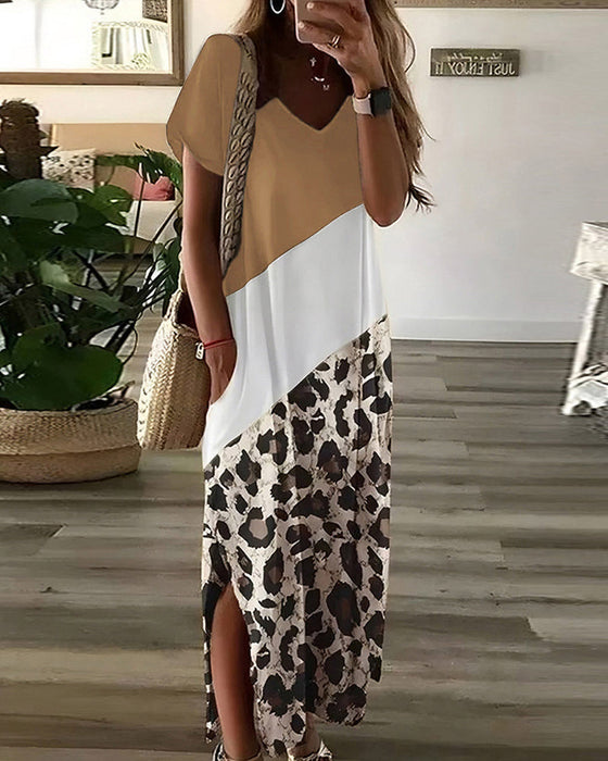 Leopard print colorblock dress