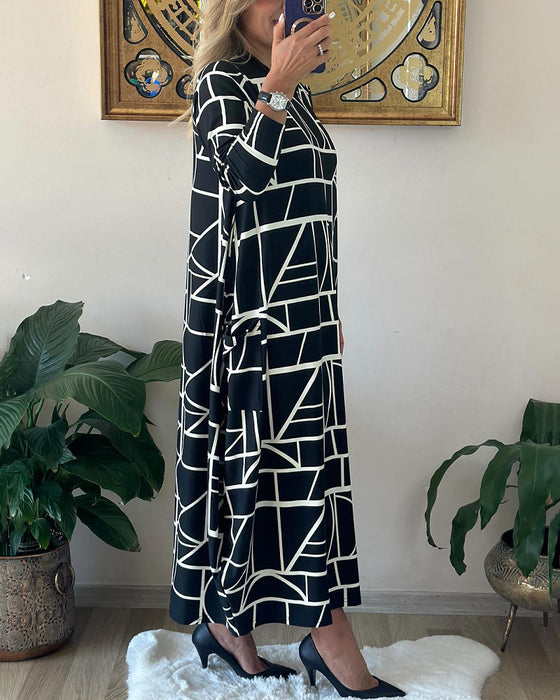 Loose Shift Dress with Pocket and Round Neck