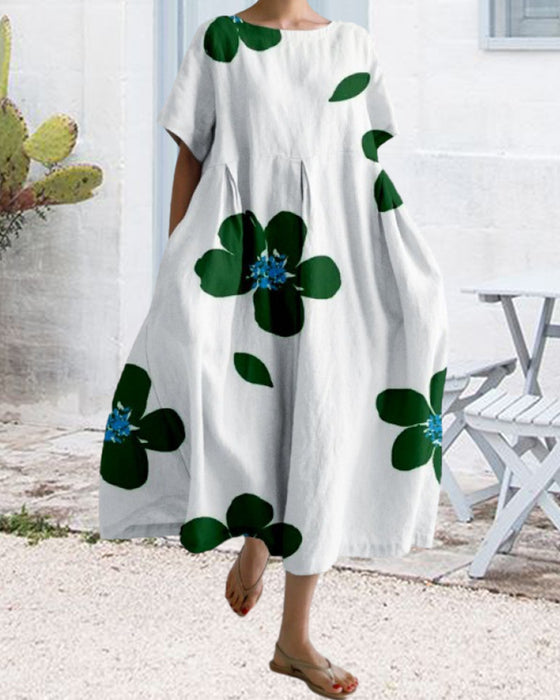 Loose short sleeve printed dress