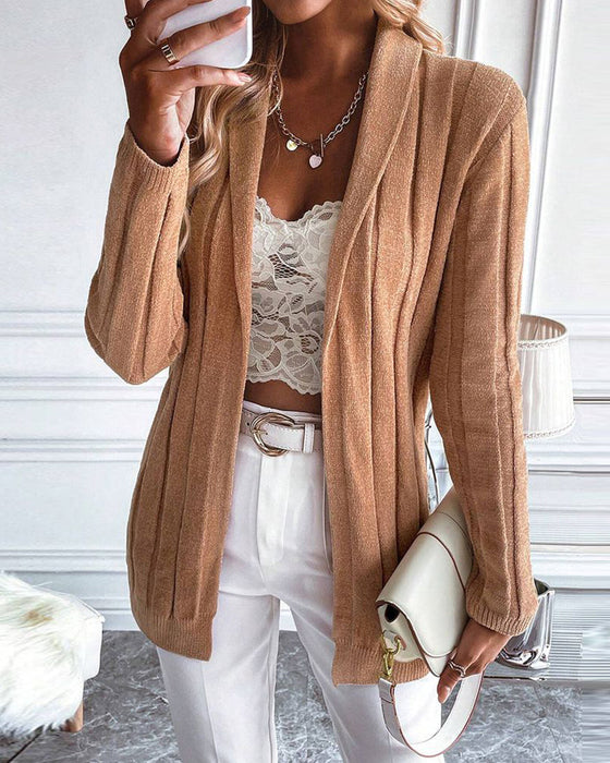 Solid color rib sweater cardigan