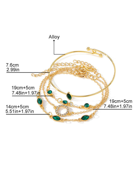 Circle rhombus rhinestone bracelet set of four