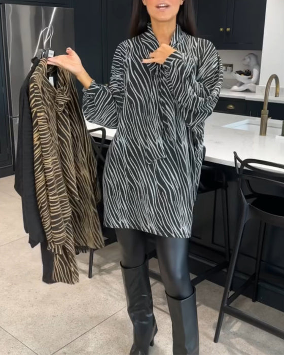 Zebra print long-sleeve blouse
