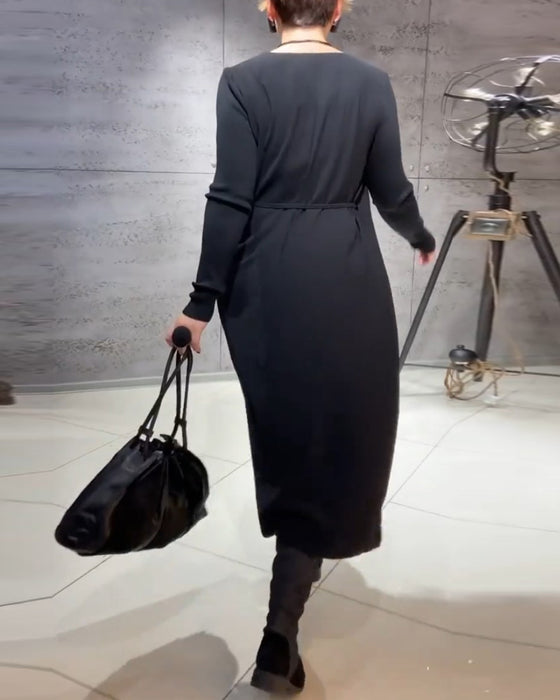 Solid color belted dress