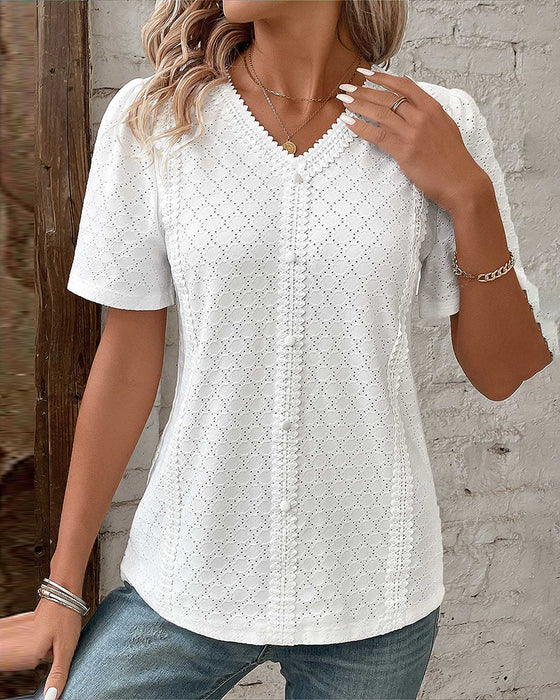 Bubble Sleeve Solid Color Top