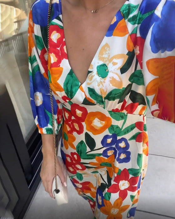 Floral print v-neck dress