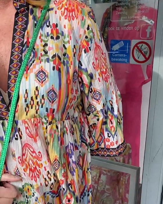 V-neck printed elegant long dress