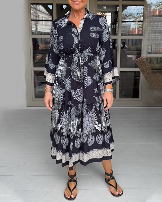 Vintage Pattern Print Loose Dress