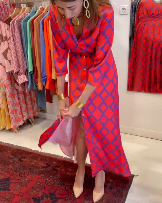 V-neck 3/4 sleeves Shirt Dress