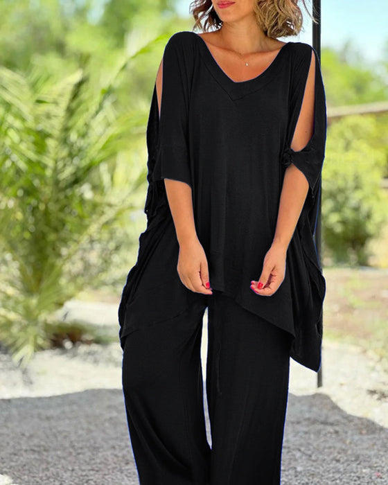 Solid Color Two Piece Sets with Half Sleeves