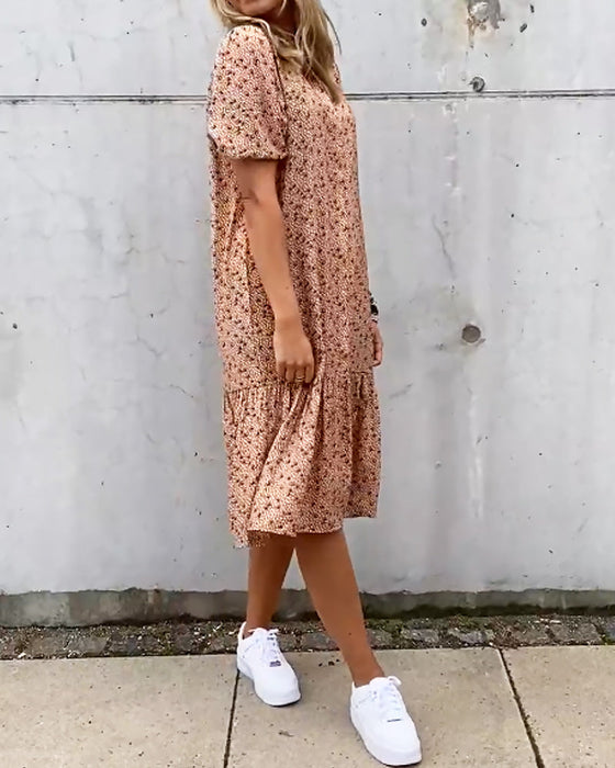 Short sleeve print  shift dress