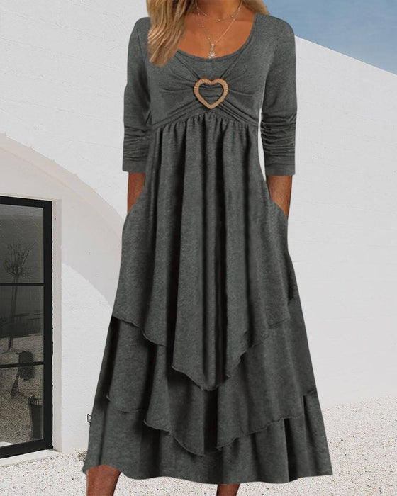 Round Neck Ruffled Midi Dress