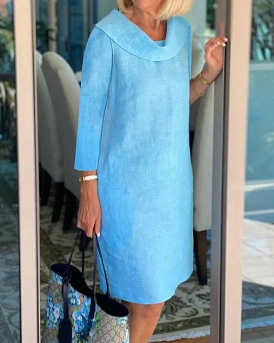 Round neck solid color dress