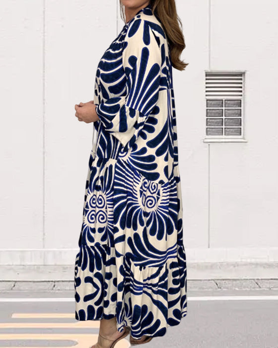 V-neck loose print dress