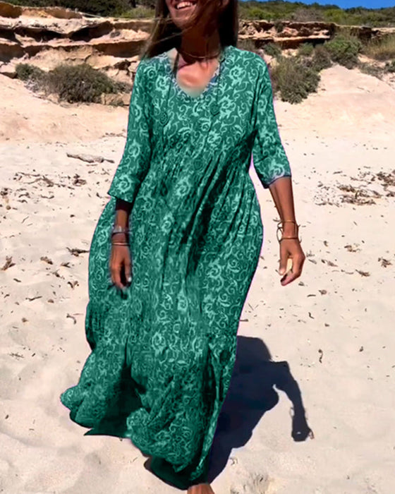 Loose 3/4 Sleeve Print Dress