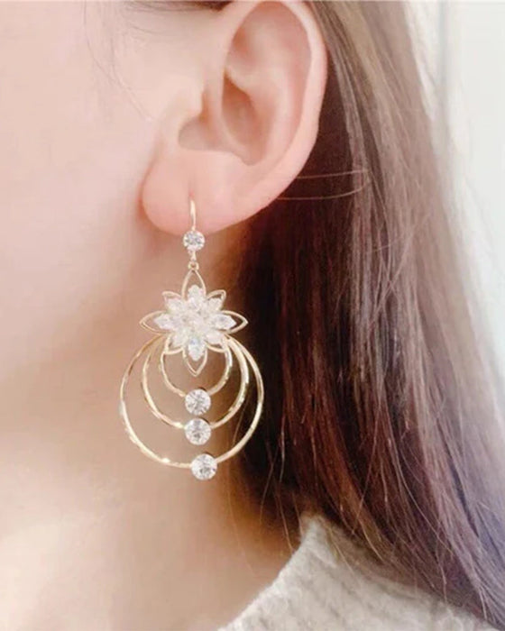Crystal lotus three hoop earrings