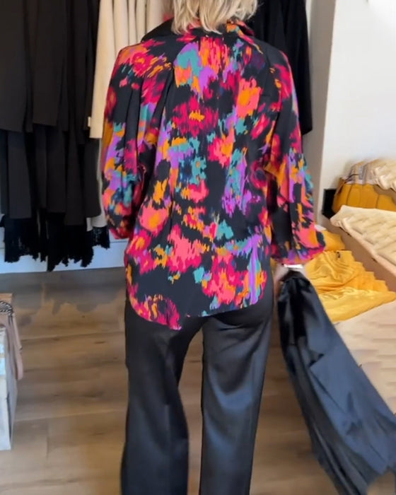 Printed elegant long-sleeved blouse