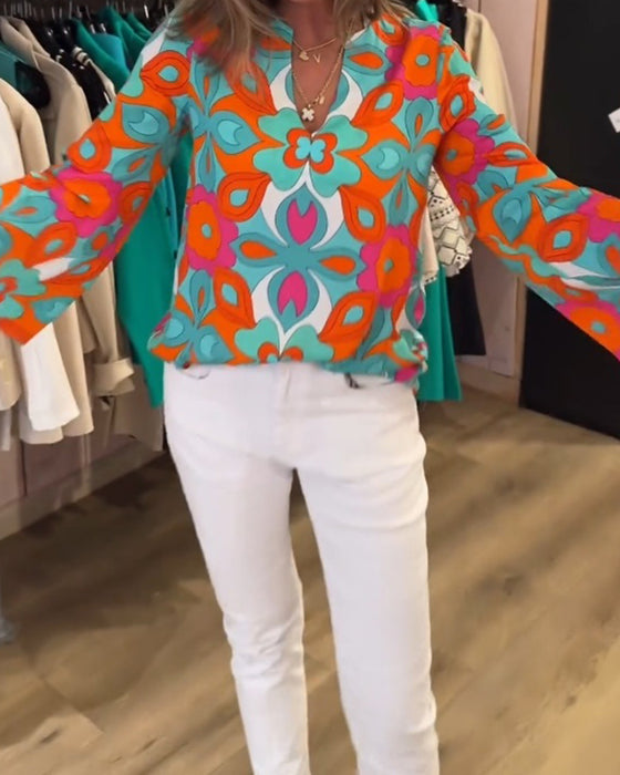 Loose and versatile printed blouse