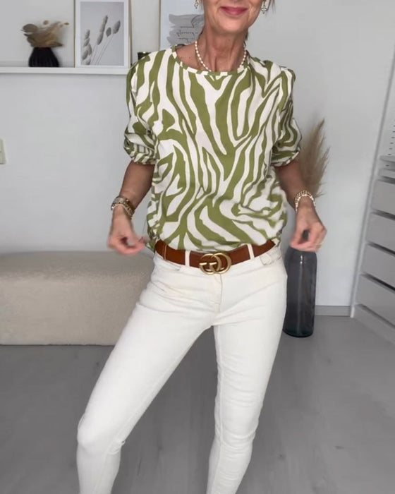 Zebra print round neck blouse