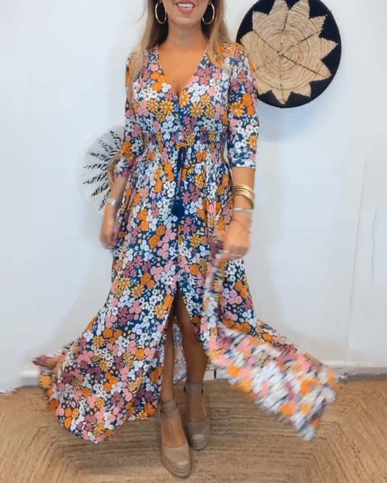 Deep V-neck floral dress