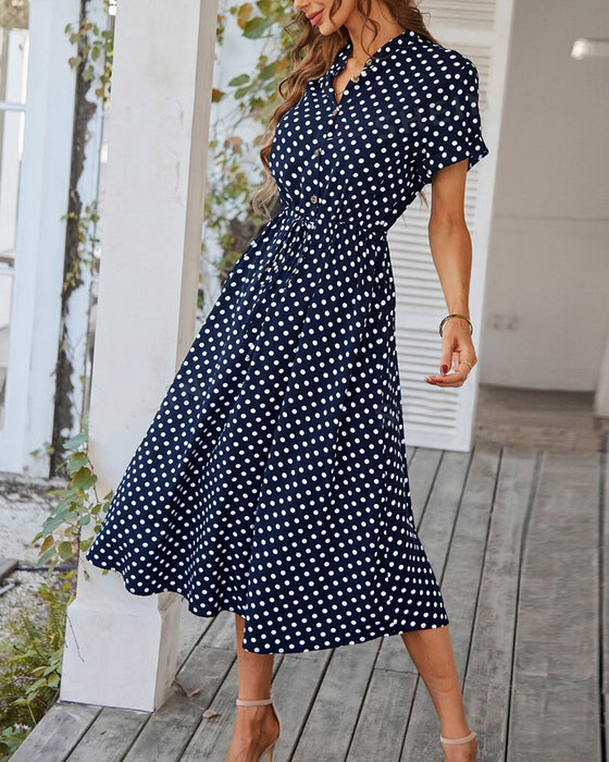 Polka Dot Drawstring Button Dress