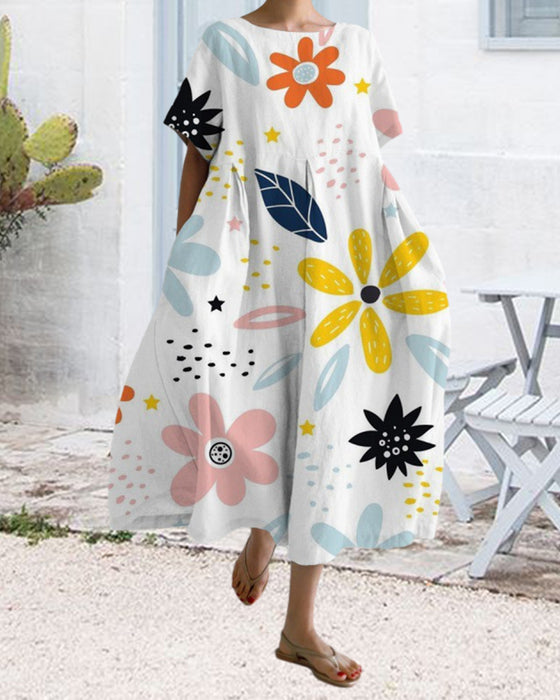 Loose short sleeve printed dress