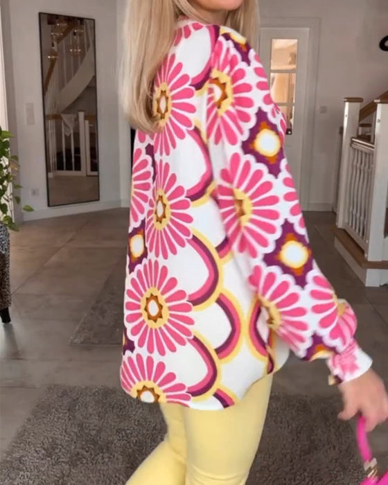 Long sleeve Geometric Print Blouse