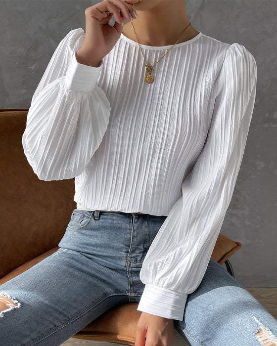 Lantern Sleeve Solid Blouse
