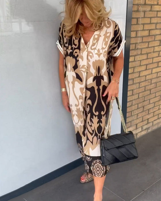 V-neck Geometric Print Dress