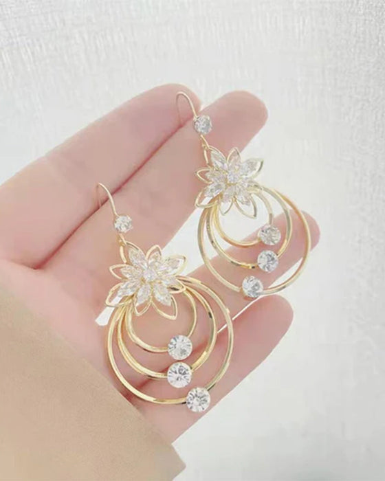 Crystal lotus three hoop earrings
