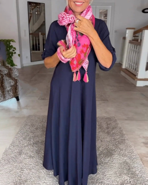 Solid color V-neck dress