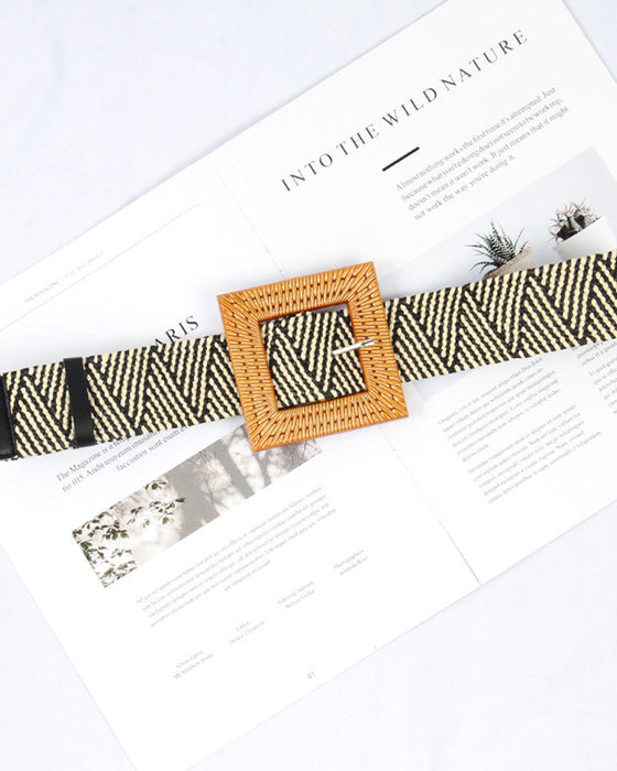 Grass woven ladies elastic belt