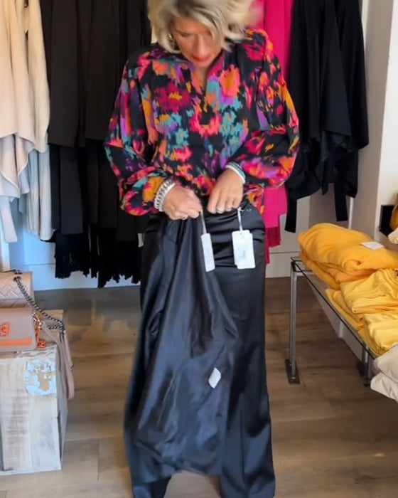 Printed elegant long-sleeved blouse