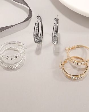 Rhinestone-encrusted large hoop earrings