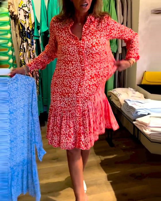 V-neck floral print lapel dress