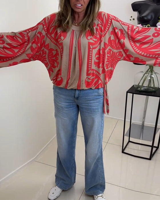 Printed crew neck long sleeve casual top