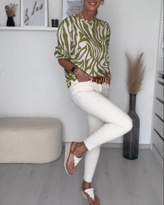Zebra print round neck blouse