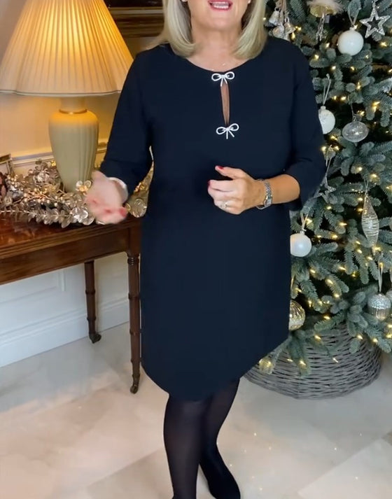 Simple solid color round neck dress