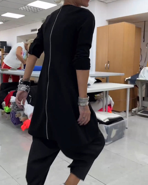 Round neck mid-length sweatshirt