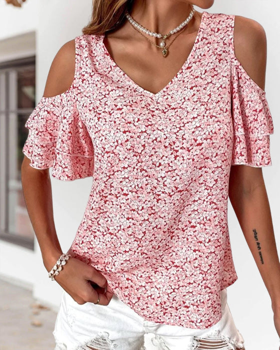 Cold Shoulder Floral Print  T-shirt