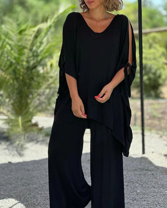 Solid Color Two Piece Sets with Half Sleeves