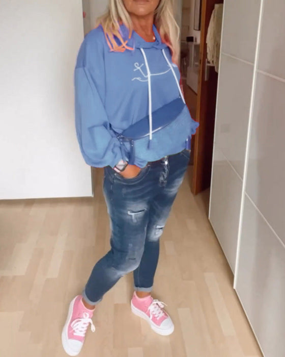 Loose anchor print hoodies