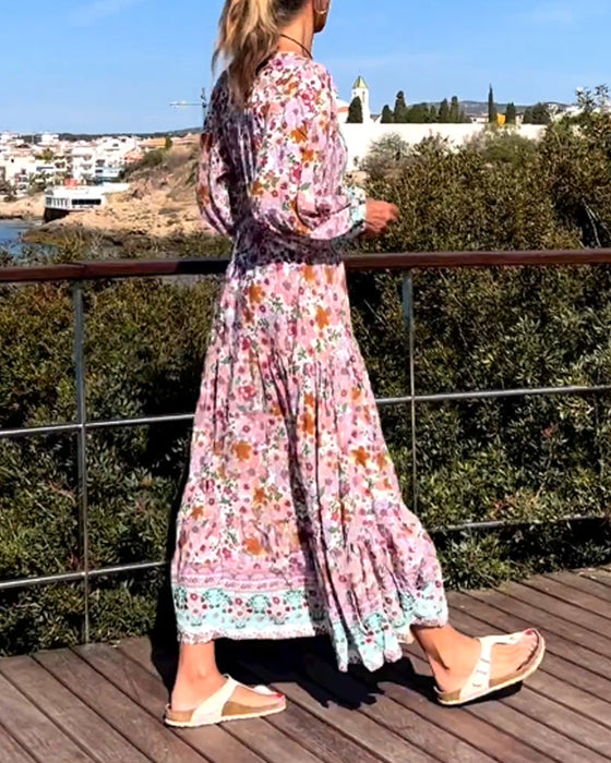 V-neck Floral Print Dress