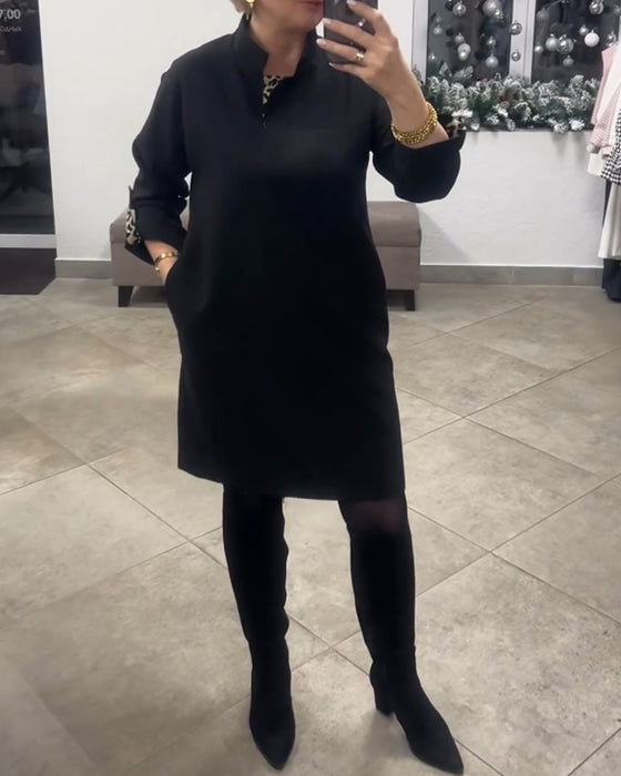 Solid Color Standing Collar Dress