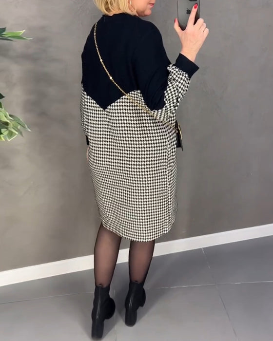 Chic Color Block Dress with Plaid