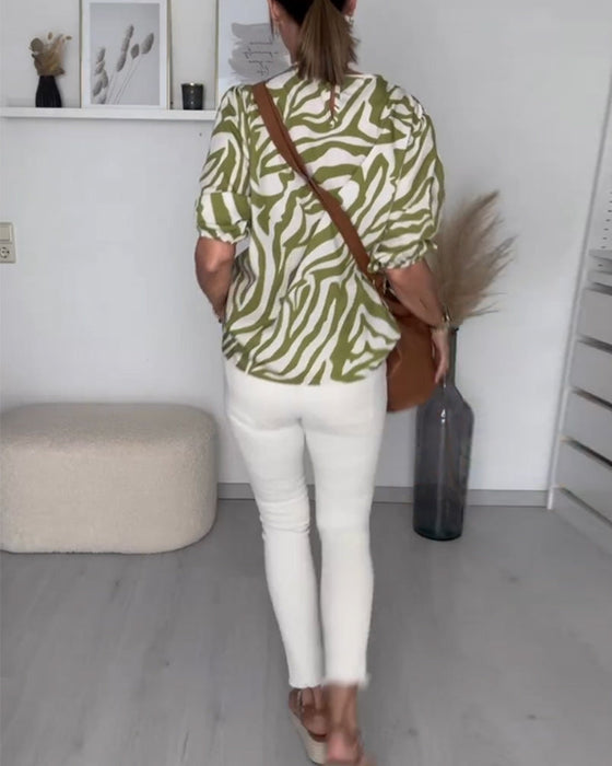 Zebra print round neck blouse