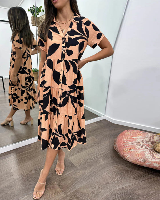 Pocket lapel printed dress